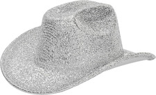 Space Cowboy Hat - Sparkly Glitter Holographic Cowgirl Hat Rave Medium Silver