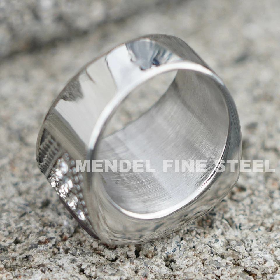 Anillo de piedra de ojo de gato púrpura creado en laboratorio de acero inoxidable MENDEL para hombre talla 7 8 9-15 Foto 2 de 4