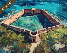 Dry Tortugas Fort Jefferson from above oil painting 8x10 Print