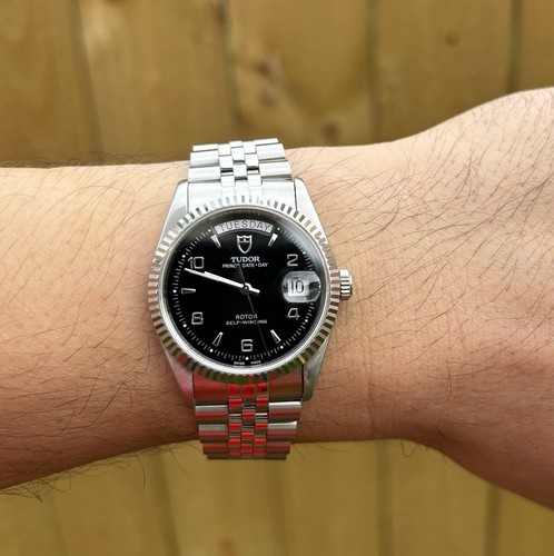 Tudor Prince Date Day 76200 Black Dial W/ Fluted Bezel & UncleStraps Jubilee