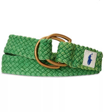  59.5 Polo Ralph Lauren Men's Leather-Trim Webbed Cotton O-Ring Belt, Green, Md
