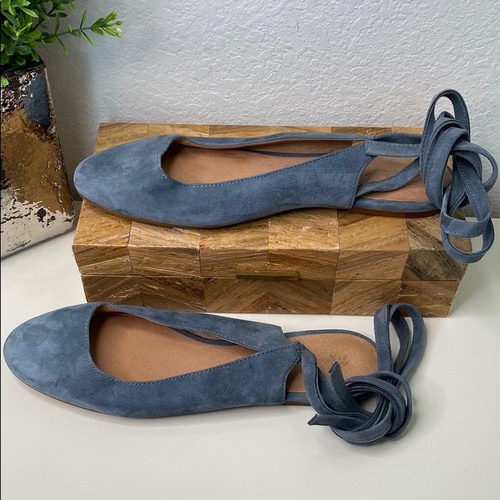 Madewell ‘April’ Blue Suede Ankle-Wrap Flats Size 9.5 - Picture 3 of 11