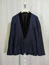 rag bone Indigo Wash Raw Linen Tuxedo Lapel Blazer Jacket 38 Made In USA NYC $1k