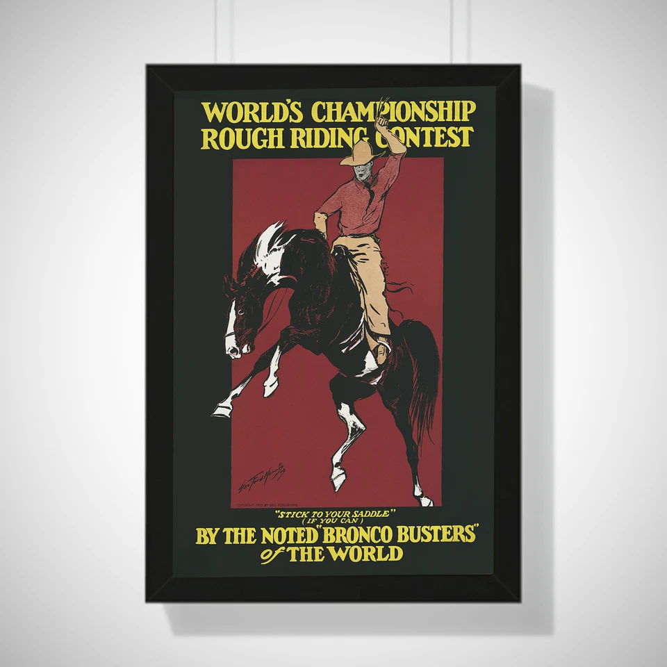 World Champion Rough Riding, Horse, Bucking Bronco, Vintage Wall Art Poster - Image 3 of 4