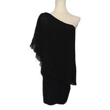 Guess Women's Black Bodycon Knee Length Sheer Pleated One Shoulder Dress XS