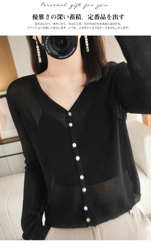 Womens Summer V-neck Silk Knitted Cardigan Thin Loose Solid Color Cover Up Tops - Bild 21 von 28