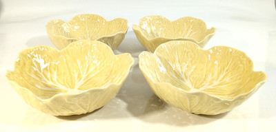 FOUR Sur La Table/Bordallo Pinheiro Portugal Cabbage Leaf Bowl, Yellow Soup 7''