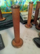 Vintage Wood Industrial Textile Bobbin with Metal Ends