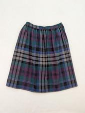 Vintage 70s Women's Skirt Size 18 A-Line Midi Purple Green Plaid Wool Blend
