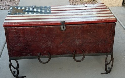 Vintage Handcrafted Wood American Flag Trunk Chest Patriotic LOCAL PICKUP ONLY