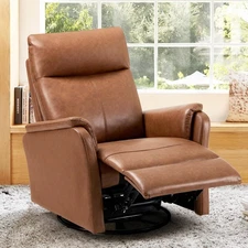 Swivel Rocking Recliner Glider Chair, Leather Nursery Reclining Rocker Chair ...