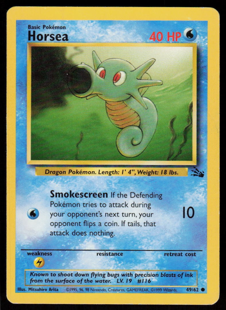 Horsea 49/62 Common Fossil Pokemon Unlimited Moderately Played