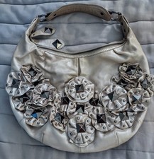 ISABELLA FIORE METALLIC Pale Silver Gold Angie Studded LEATHER HOBO HANDBAG EUC