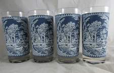 Vintage Currier and Ives Old Grist Mill 12 oz Tumblers Set of 4