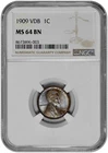 1909 VDB 1C Lincoln Wheat Cent NGC Graded MS 64 BN with Toning in New Holder