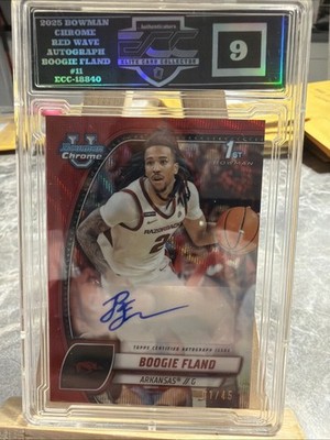 BOOGIE FLAND 2024-25 Bowman Chrome U 1st Red Wave /45 AUTO ECC Grade 10
