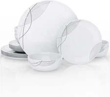 18-Piece Kitchen Dinnerware Set Plates Dishes Bowls Service for 6 Simple Lines