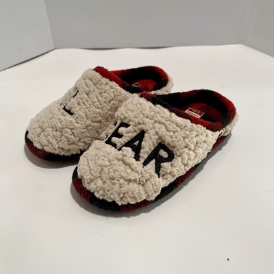 Dearfoams Kids Boy or Girl Size 11-12 Lil Bear Fleece Slippers Slipper Shoes NEW