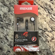  2 Maxell Bass 13 Earphones with Built-In Mic, Heavy Bass  Noise Isolation
