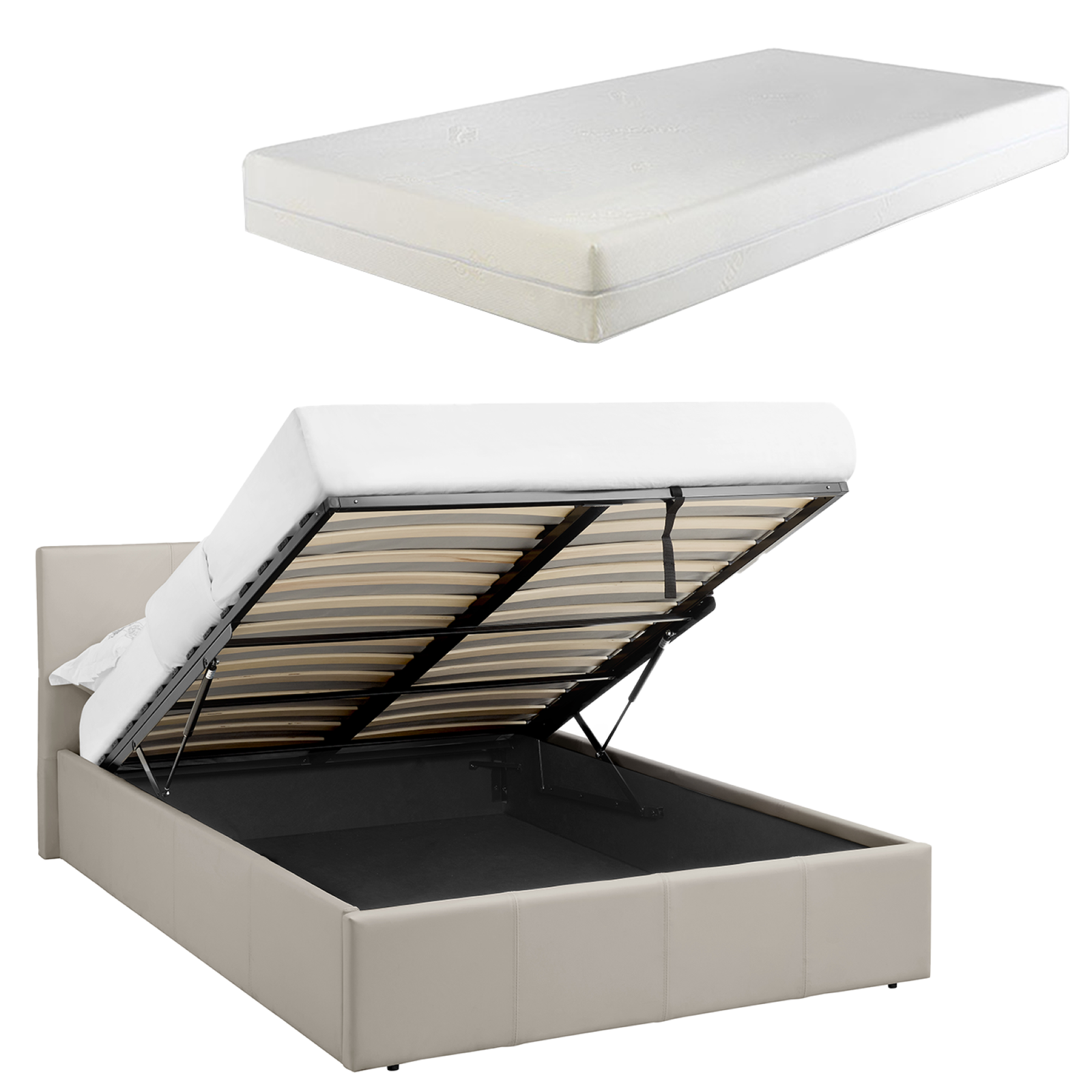 Small Double Bed 4FT Storage Cream Beige PU Leather + 20cm Memory Foam LUNA