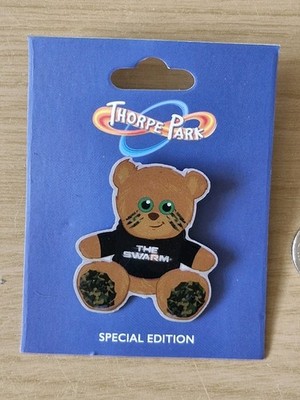 Thorpe Park The Swarm Teddy Bear Special Edition Pin Badge. New On Card. 