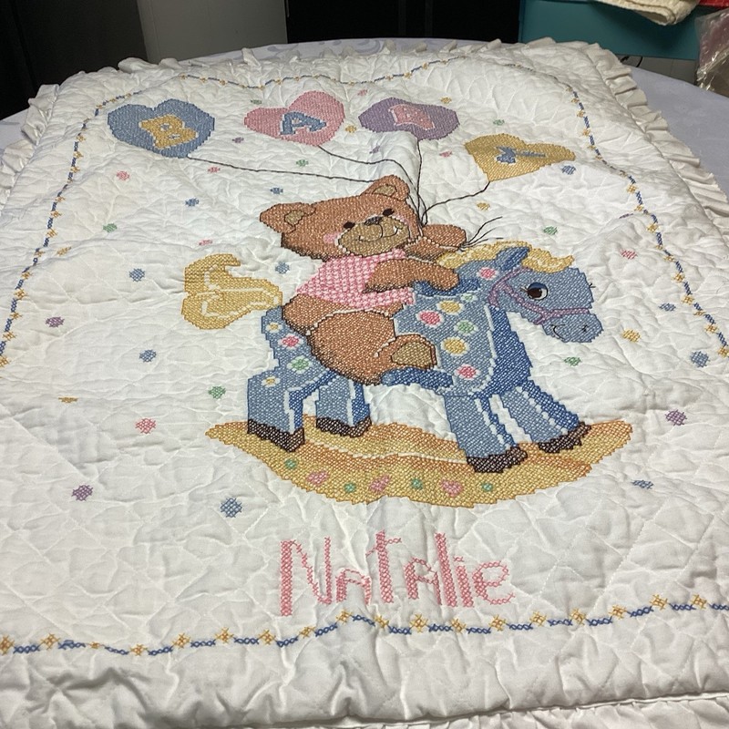 Hand Quilted baby Girl Quilt  NAME EMBROIDERED IS NATALIE. HAND MADE