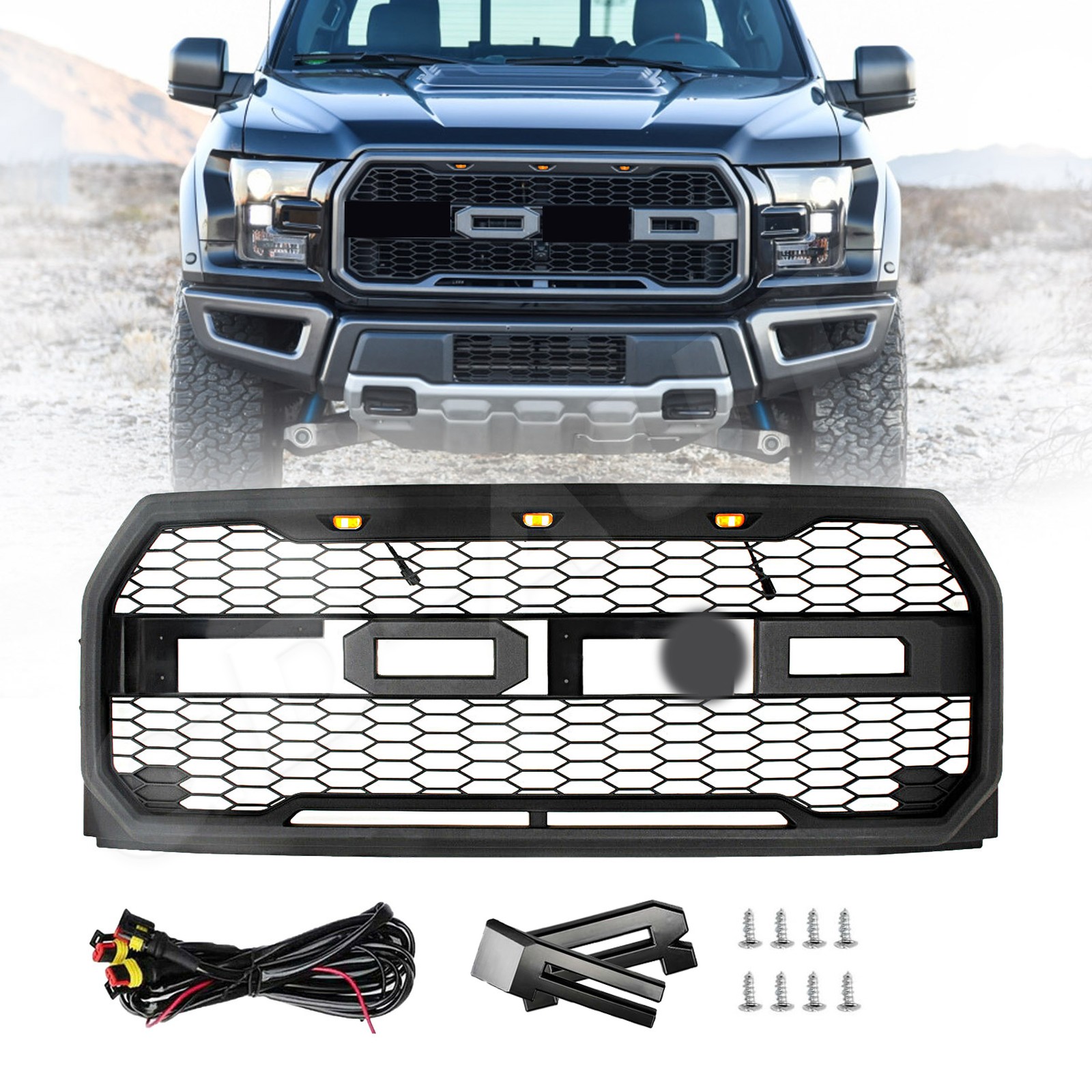 For 2015 2016 2017 Ford F150 F-150 Grill Raptor Style Front Grille Bumper Black
