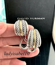 David Yurman Silver 18k Gold Huggie Cable Shrimp Earrings Large Heavy 16.5 gr.
