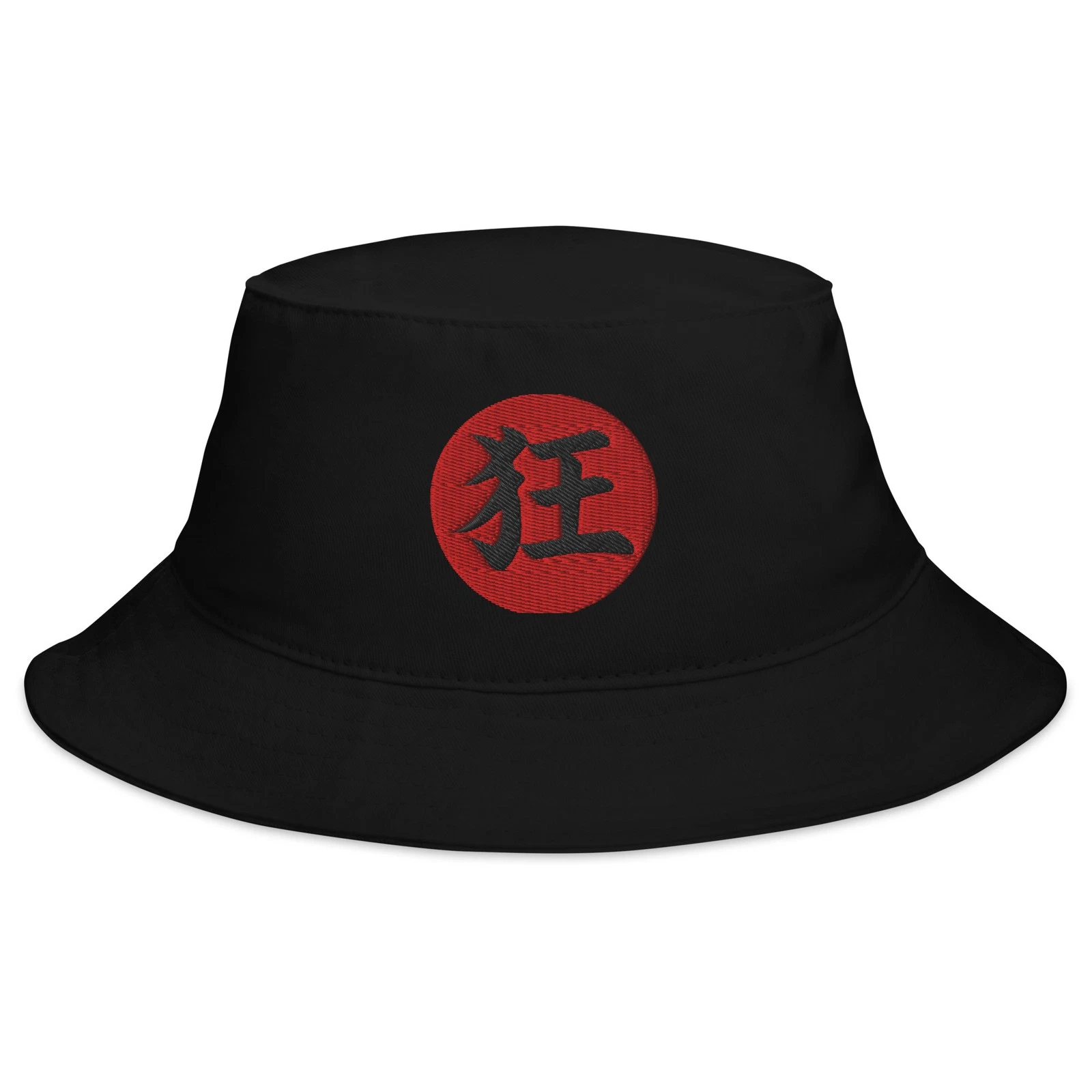 Madness Kanji 狂 (Kyō) Embroidered Bucket Hat Japanese Anime Symbol Cotton Hat