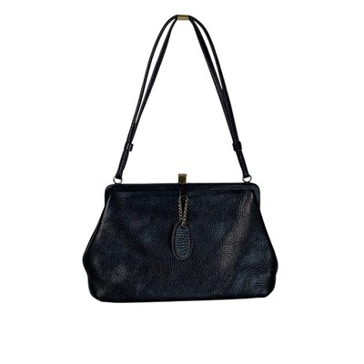Saber 60's Vintage Black Pebbled Leather Top Handle Handbag Structured Purse