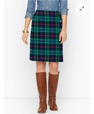 Talbots Cheerful Tartan Plaid Skirt Women 12 Green A-Line Above Knee Side Zip