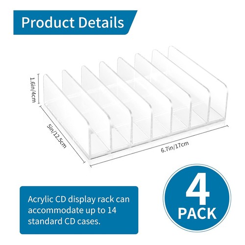 4 Pcs Clear Acrylic CD Holder with Tackable CD DVD Display Rack CD Storage1012 - Picture 5 of 8