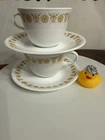 Vintage Pyrex / Corning Compatible Bfg Coffee Mug & Tea Cup  W/ Saucers Set Of 2