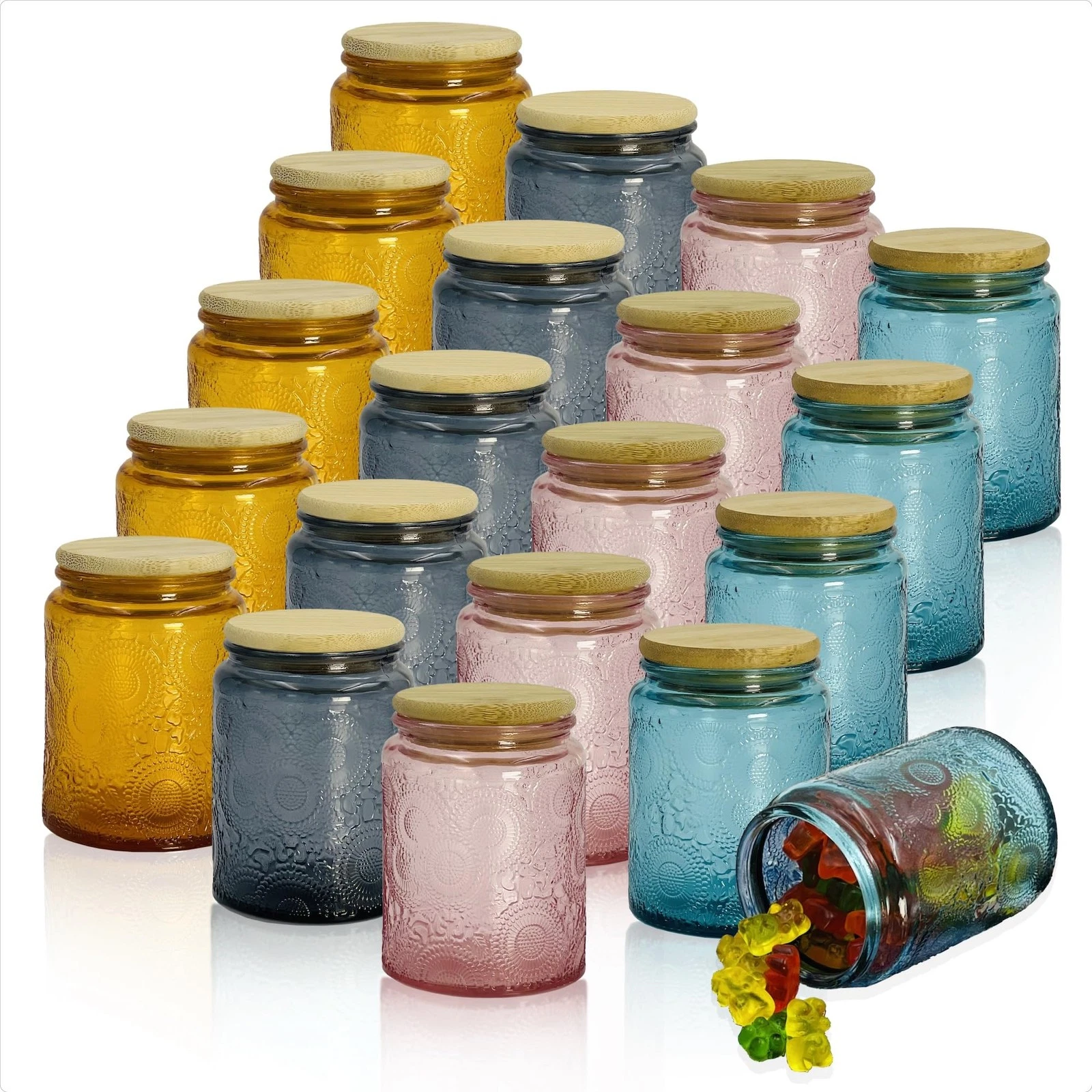 8oz Decorative Glass Jars with Airtight Bamboo Lids (4 Colors - 20pc), Vintag...