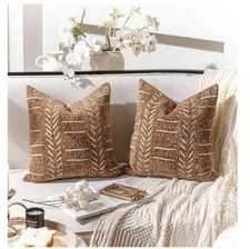 BlissBlush Brown Boho Throw Pillow Covers 18x18 Set of 2 Decorative Pillow Cases