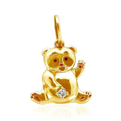 0.02ct Natural Diamond Panda Charm Pendant 14k Gold Everyday Animal Necklace