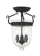 Livex Lighting 5081 Black Jefferson 3-Light Semi-Flush Ceiling Fixture