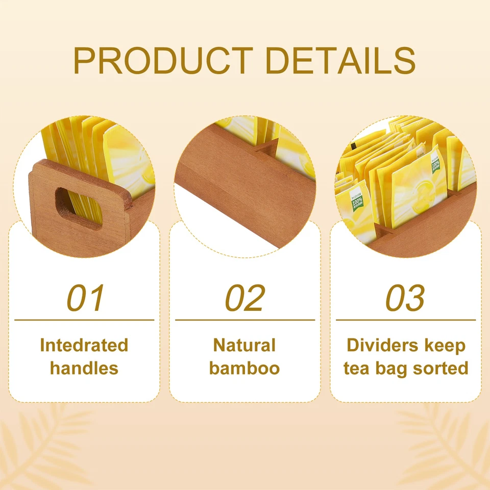 Teebeutel-Organizer, 3 Fächer, Teebox aus Kiefernholz mit Griff, Braun - Bild 3 von 4