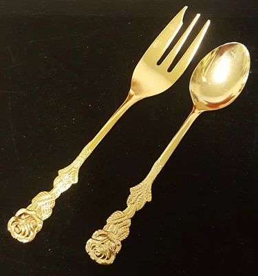 Löffel und Gabel Hildesheimer Rose Dekor 20 Karat vergoldet - Bild 1 von 3