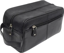 Black Leather Travel Toiletry Bag Zipper Case Organizer Shaving Portable Dopp