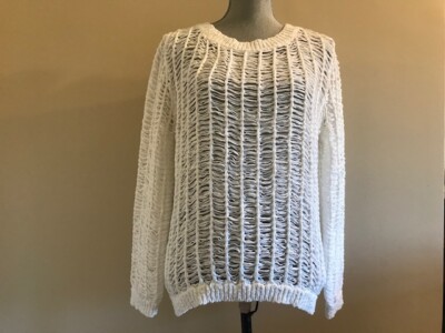 SANDRO PARIS E 14 SOURIRE OPEN KNIT WEAVE SWEATER SIZE 2 IN WHITE