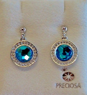 PRECIOSA Brand Crystal Earrings in Bermuda Blue - Made in the Czech Republic