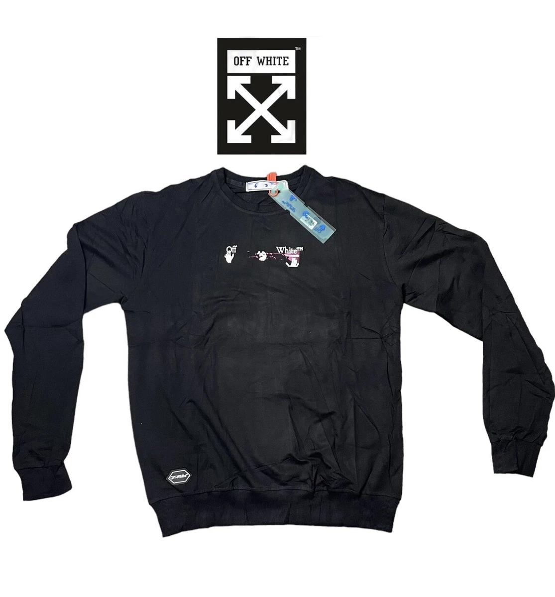 OFF WHITE New Men s Sweater with Back Paint Print Label Black sz