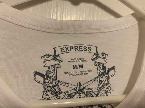 Express Men VTG 2010 NWOT Medium White cotton crewneck short sleeve Blue Lion - Picture 3 of 6