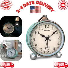 4 Battery Operated Antique Retro Analog Alarm Clock Small Silent Bedside Desk