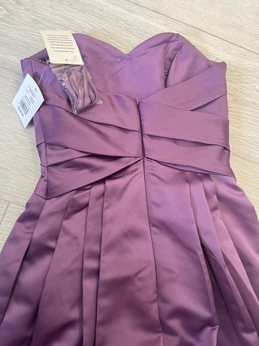 DAVID’S BRIDAL Strapless Satin Sweetheart Lavender Bridesmaids Prom Dress Size 2 - Picture 7 of 12