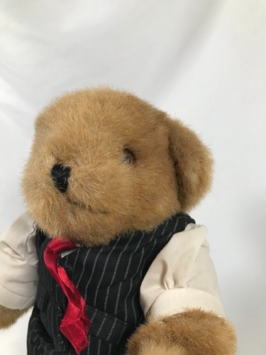 Tender Heart Treasures Teddy Bear W/ Pinstripe Suit Red Tie Black Sock Shoes - Picture 3 of 22