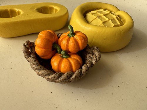 Pumpkins in basket mold fondant clay mold cake decor miniature dollhouse molds - Picture 9 of 9