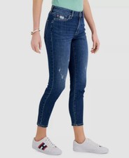 Tommy Hilfiger Women's Blue Curvy Fit Distressed Skinny Jeans Pants Size 16
