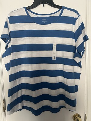 NEW! Women s Sonoma Short Sleeve Everyday Tee - Crewneck Size 3X White/Blue